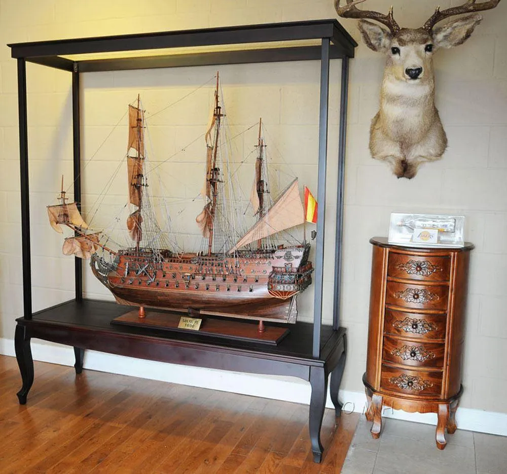 Large Wood Display Case Cabinet For Tall Ship Yacht Boat Models No Glass