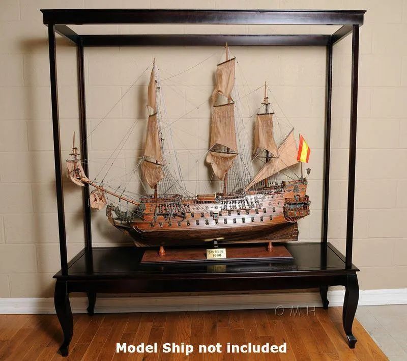 Large Wood Display Case Cabinet For Tall Ship Yacht Boat Models No Glass