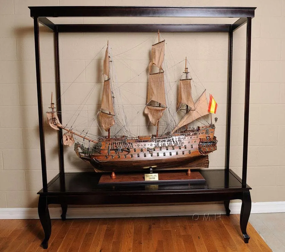 Large Wood Display Case Cabinet For Tall Ship Yacht Boat Models No Glass