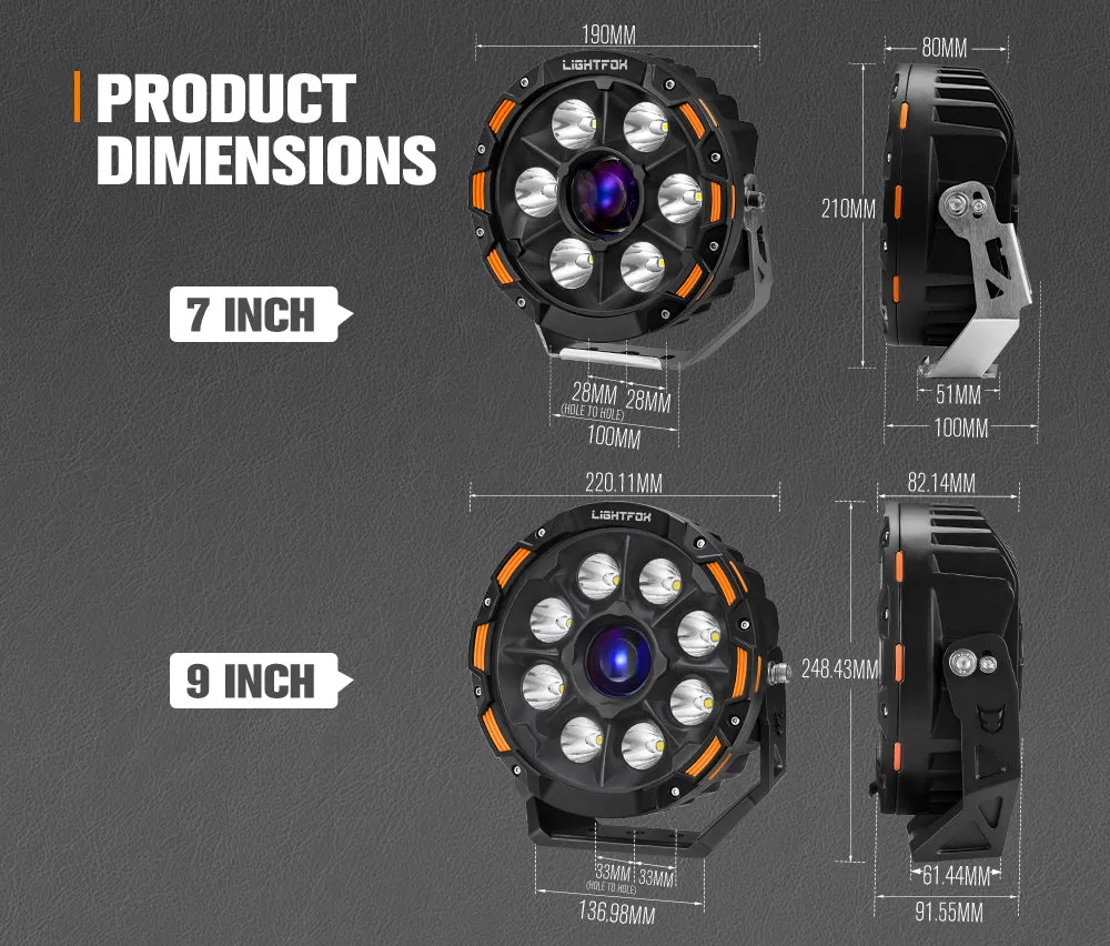 LIGHTFOX 7 inch 9 inch Osram Laser LED Driving Lights