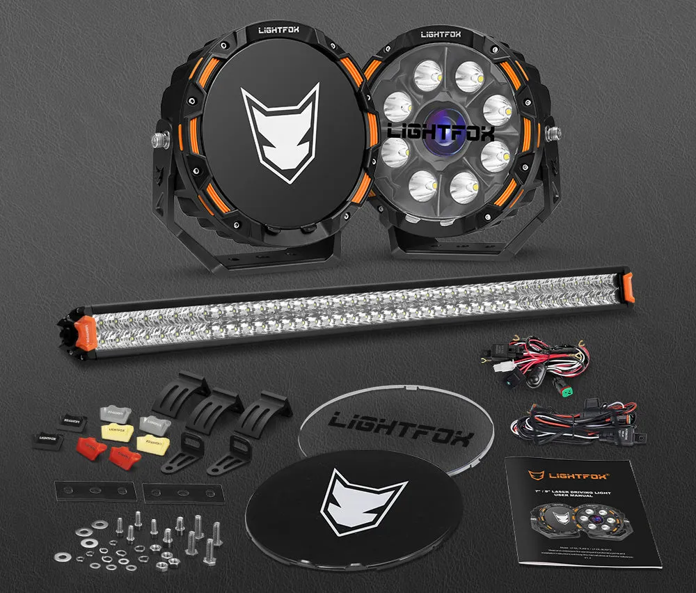 LIGHTFOX OSRAM 9 inch Laser Round Driving Lights 40 inch LED Light Bar Spot Headlight with Wiring Kit