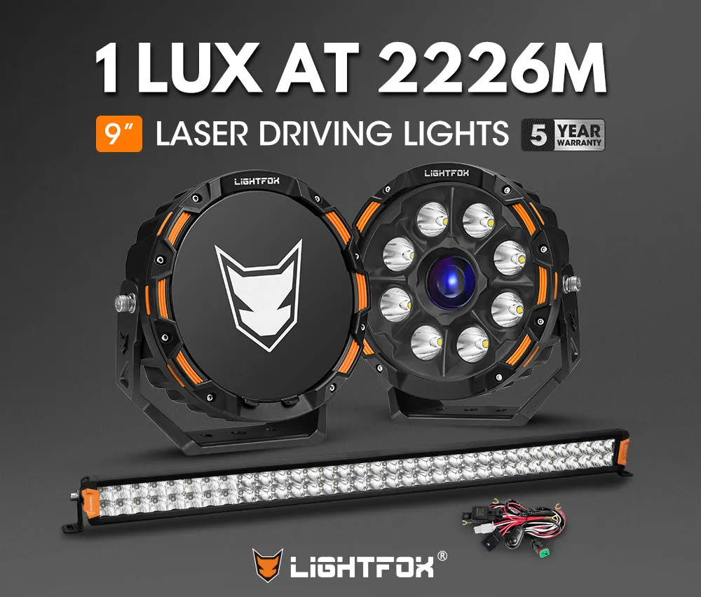 LIGHTFOX OSRAM 9 inch Laser Round Driving Lights 40 inch LED Light Bar Spot Headlight with Wiring Kit