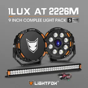 LIGHTFOX OSRAM 9 inch Laser Round Driving Lights 40 inch LED Light Bar Spot Headlight with Wiring Kit