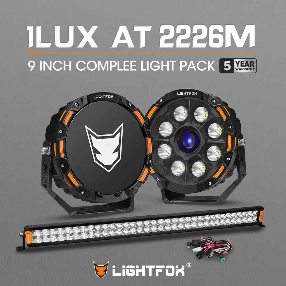 LIGHTFOX OSRAM 9 inch Laser Round Driving Lights 40 inch LED Light Bar Spot Headlight with Wiring Kit