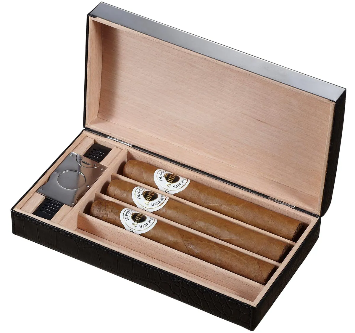 Mapleton Black Leather 4 Cigars Travel Humidor