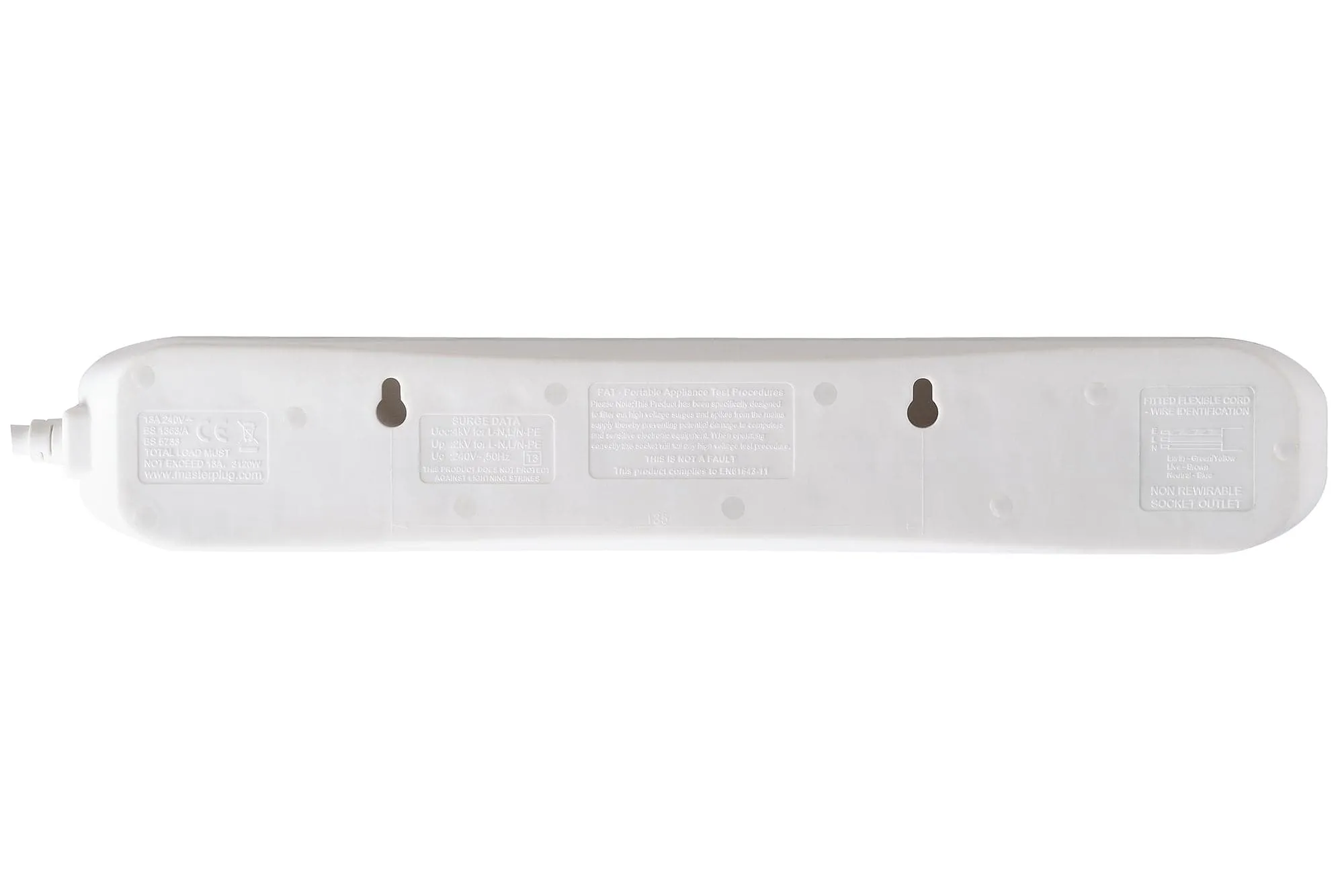 Masterplug 2m 4-Socket 13A Individually Switched Surge Extension Lead - White