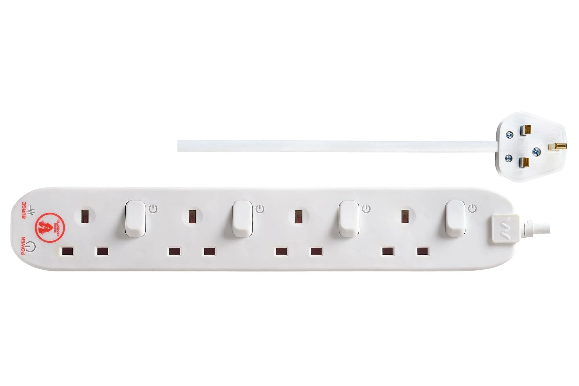 Masterplug 2m 4-Socket 13A Individually Switched Surge Extension Lead - White