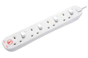 Masterplug 2m 4-Socket 13A Individually Switched Surge Extension Lead - White