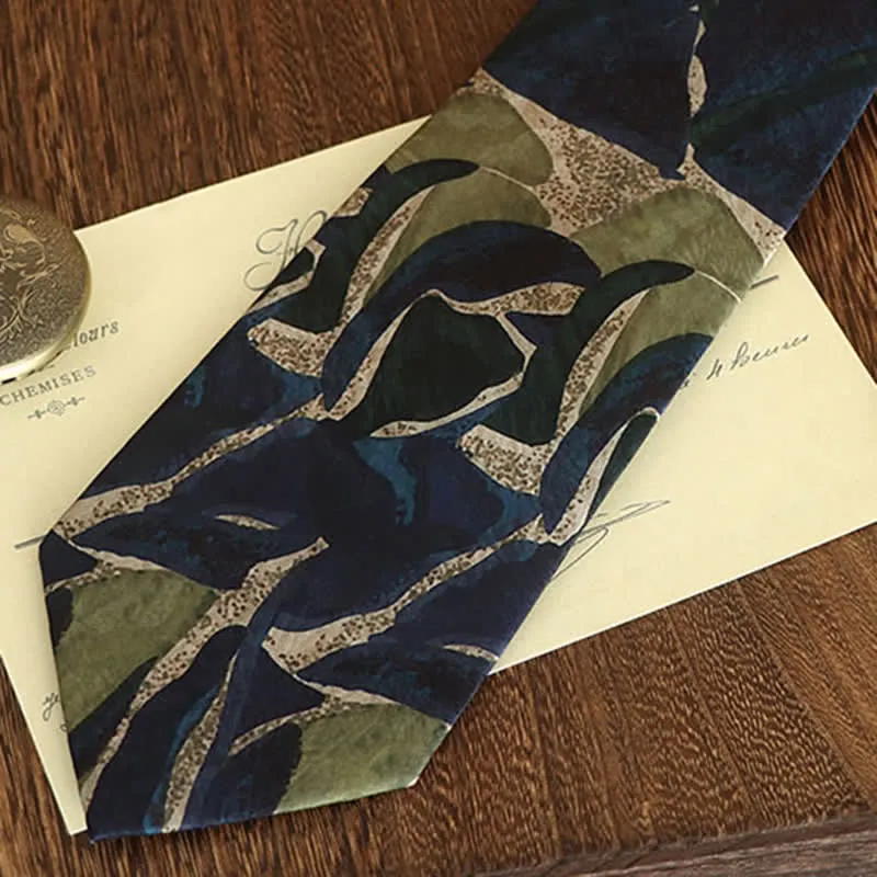 Men's Novelty Navy Green Personality Pattern Necktie