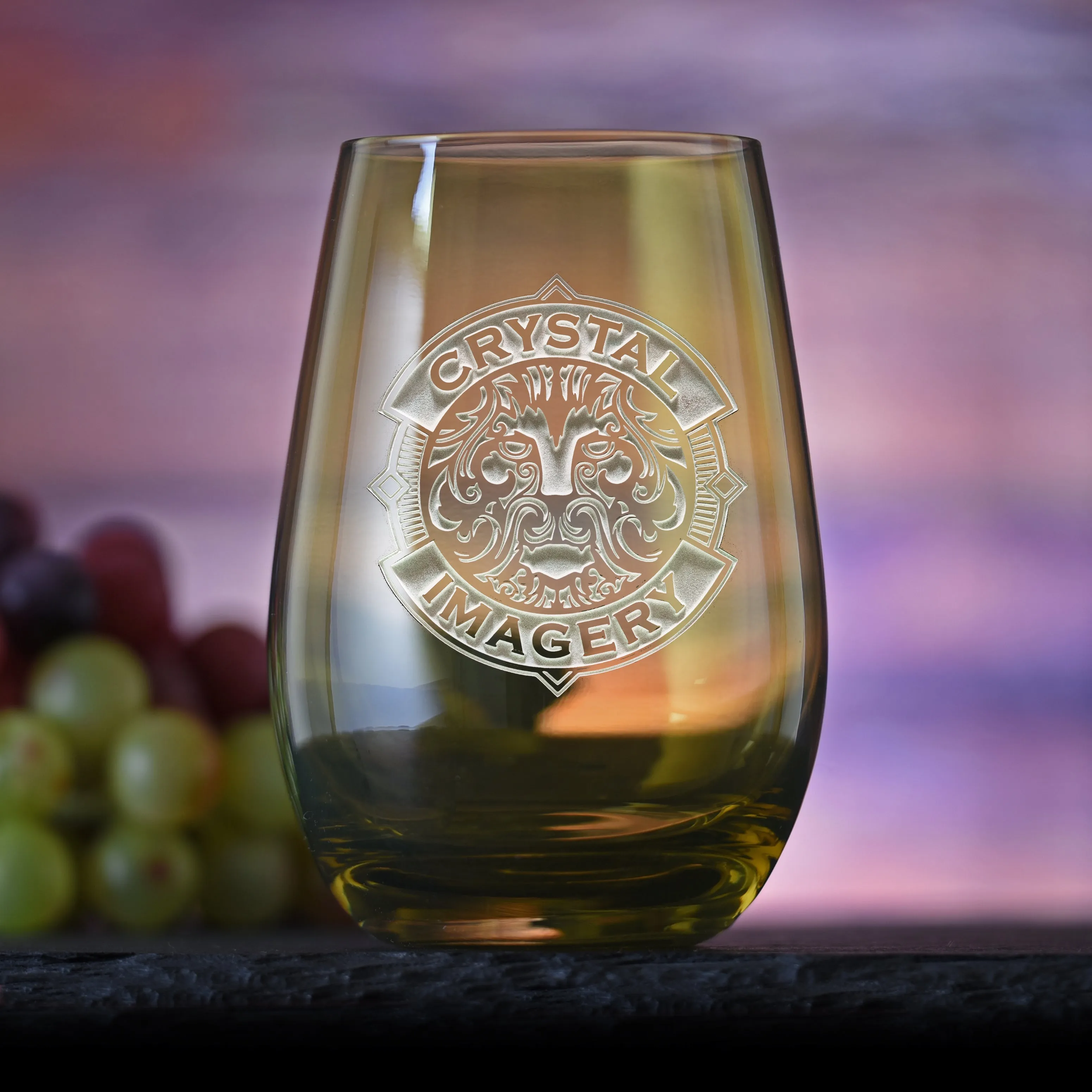 My Own Logo Engraved Green Stemless Wine Glass at Wholesale Price