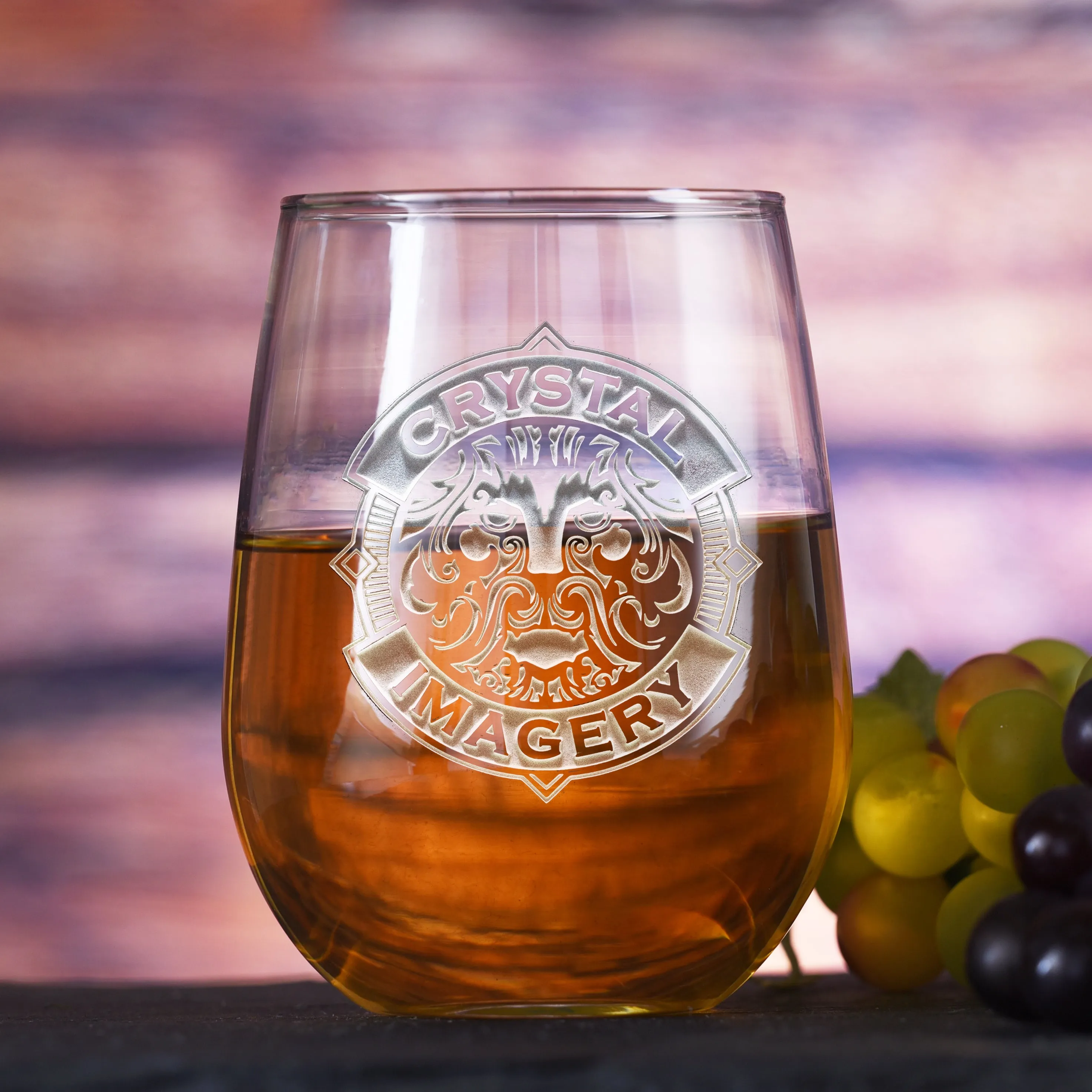 My Own Logo Standard Stemless Wine Glass by Crystal Imagery