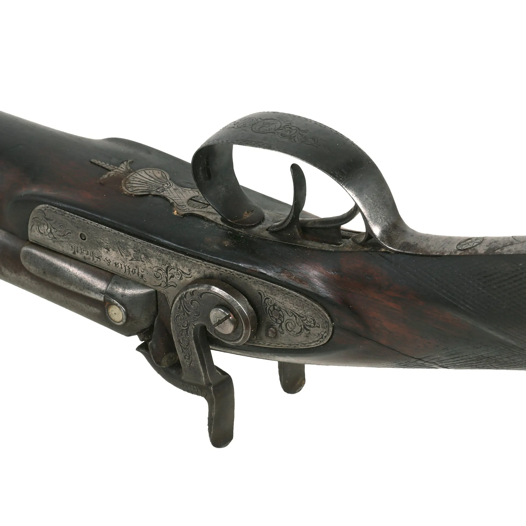Original British 12 Bore Double Barrel Factory Engraved Percussion Shotgun by Hollis & Sheath - circa 1855