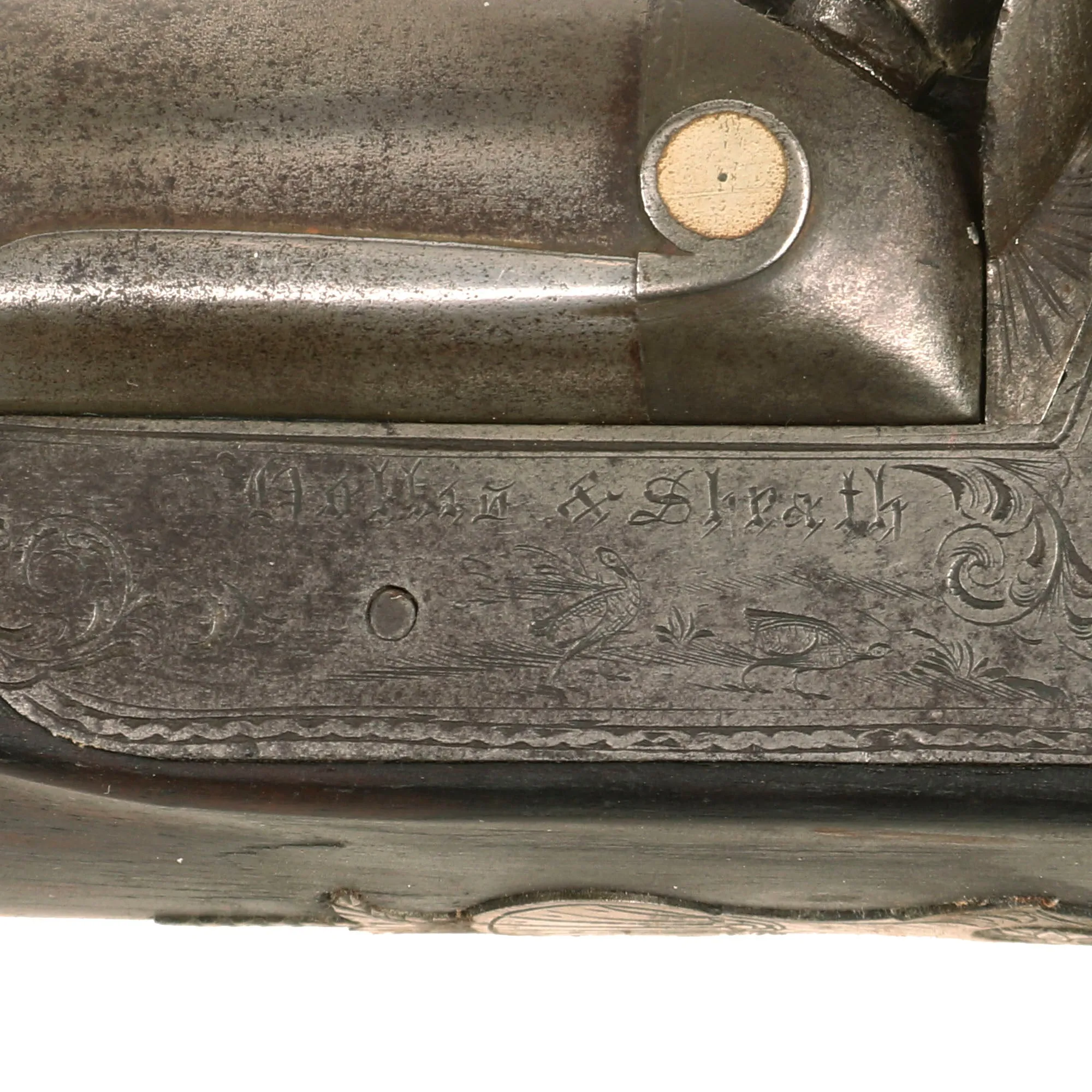 Original British 12 Bore Double Barrel Factory Engraved Percussion Shotgun by Hollis & Sheath - circa 1855