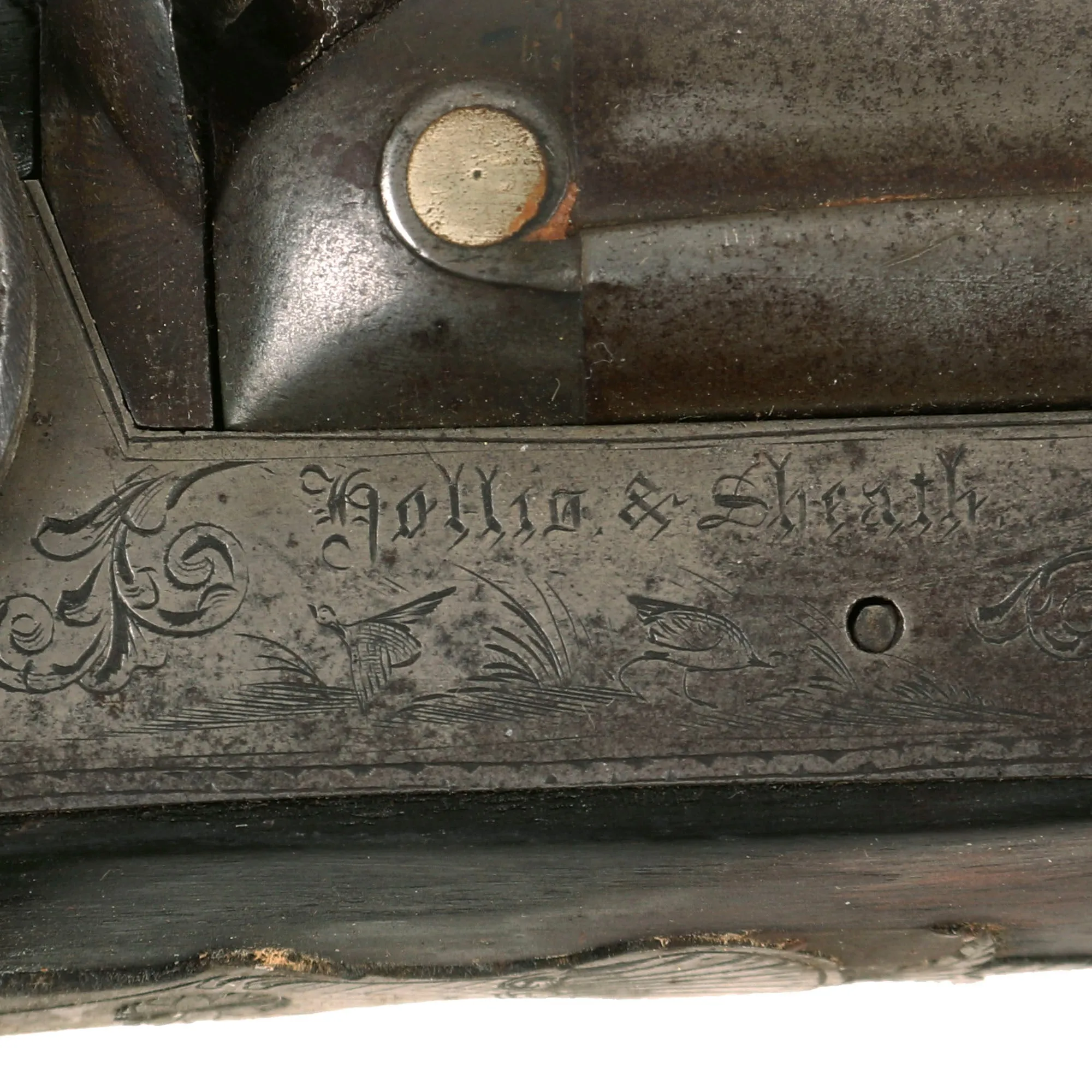 Original British 12 Bore Double Barrel Factory Engraved Percussion Shotgun by Hollis & Sheath - circa 1855