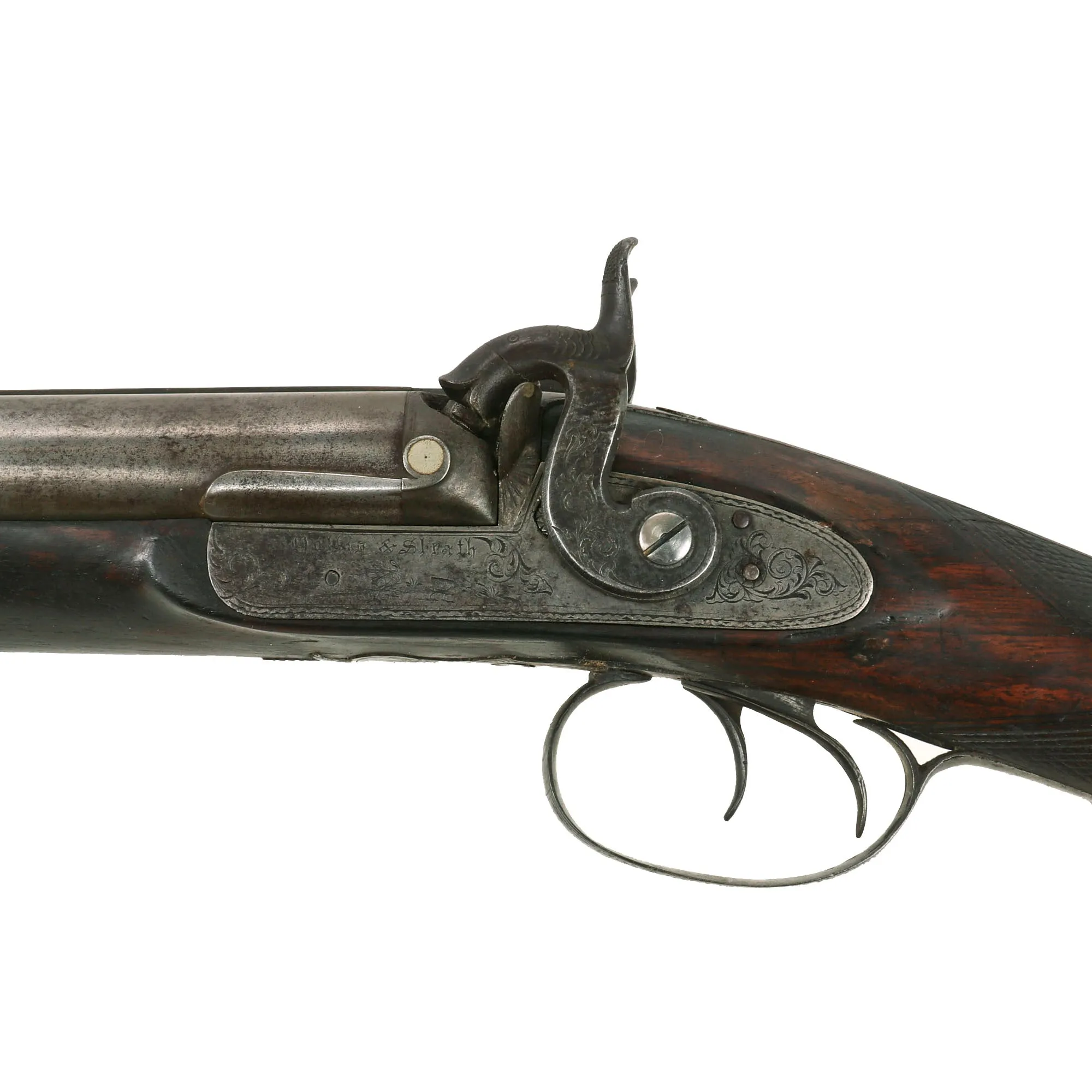 Original British 12 Bore Double Barrel Factory Engraved Percussion Shotgun by Hollis & Sheath - circa 1855