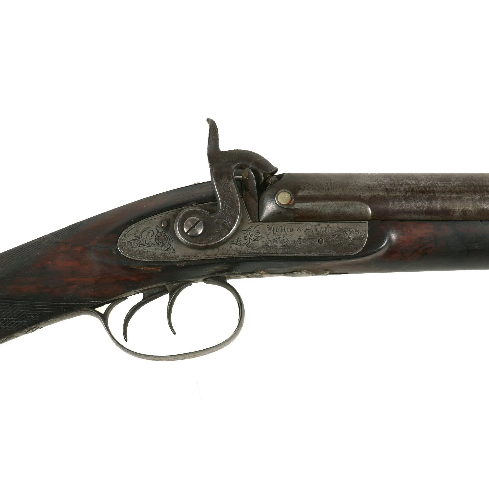 Original British 12 Bore Double Barrel Factory Engraved Percussion Shotgun by Hollis & Sheath - circa 1855
