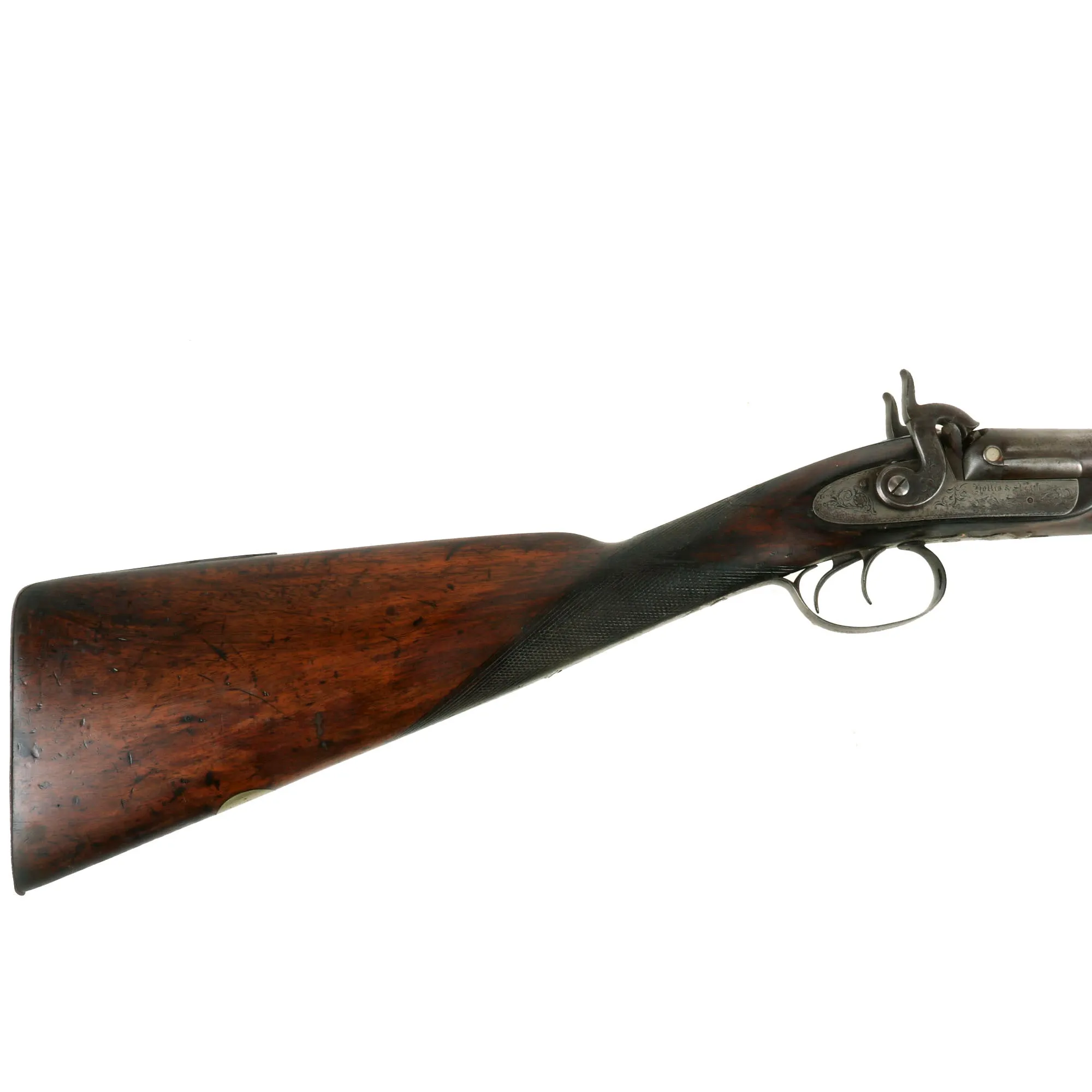 Original British 12 Bore Double Barrel Factory Engraved Percussion Shotgun by Hollis & Sheath - circa 1855