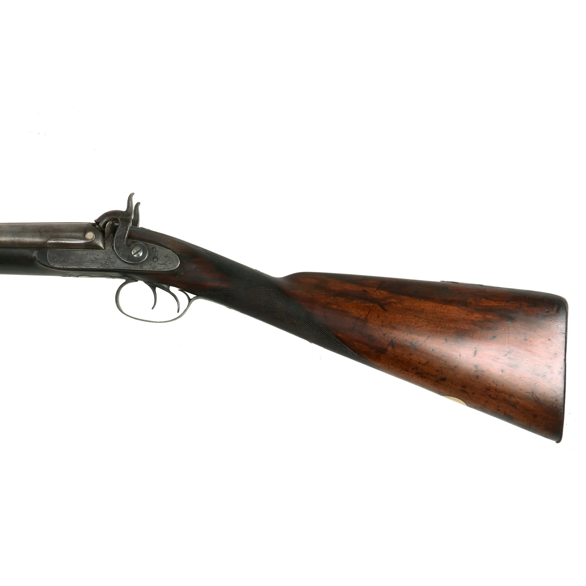 Original British 12 Bore Double Barrel Factory Engraved Percussion Shotgun by Hollis & Sheath - circa 1855