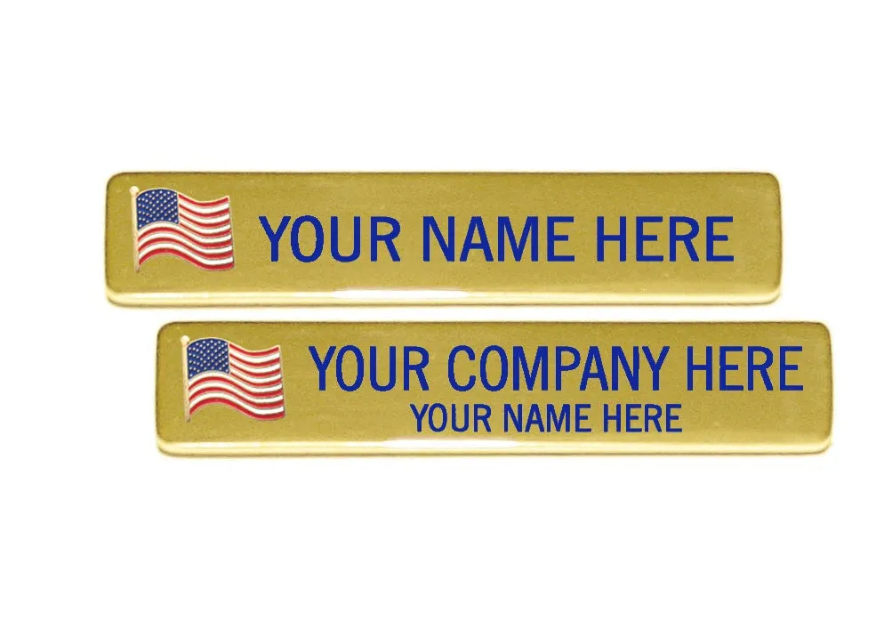Patriotic Engraved Name Plate in Blue Ink with USA Flag