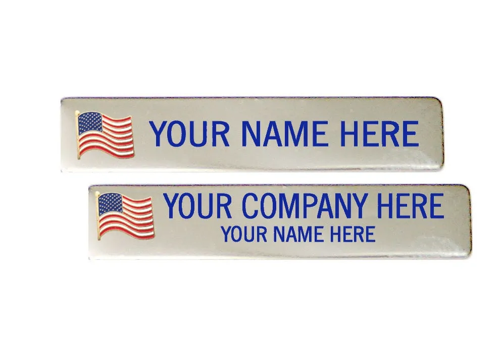Patriotic Engraved Name Plate in Blue Ink with USA Flag
