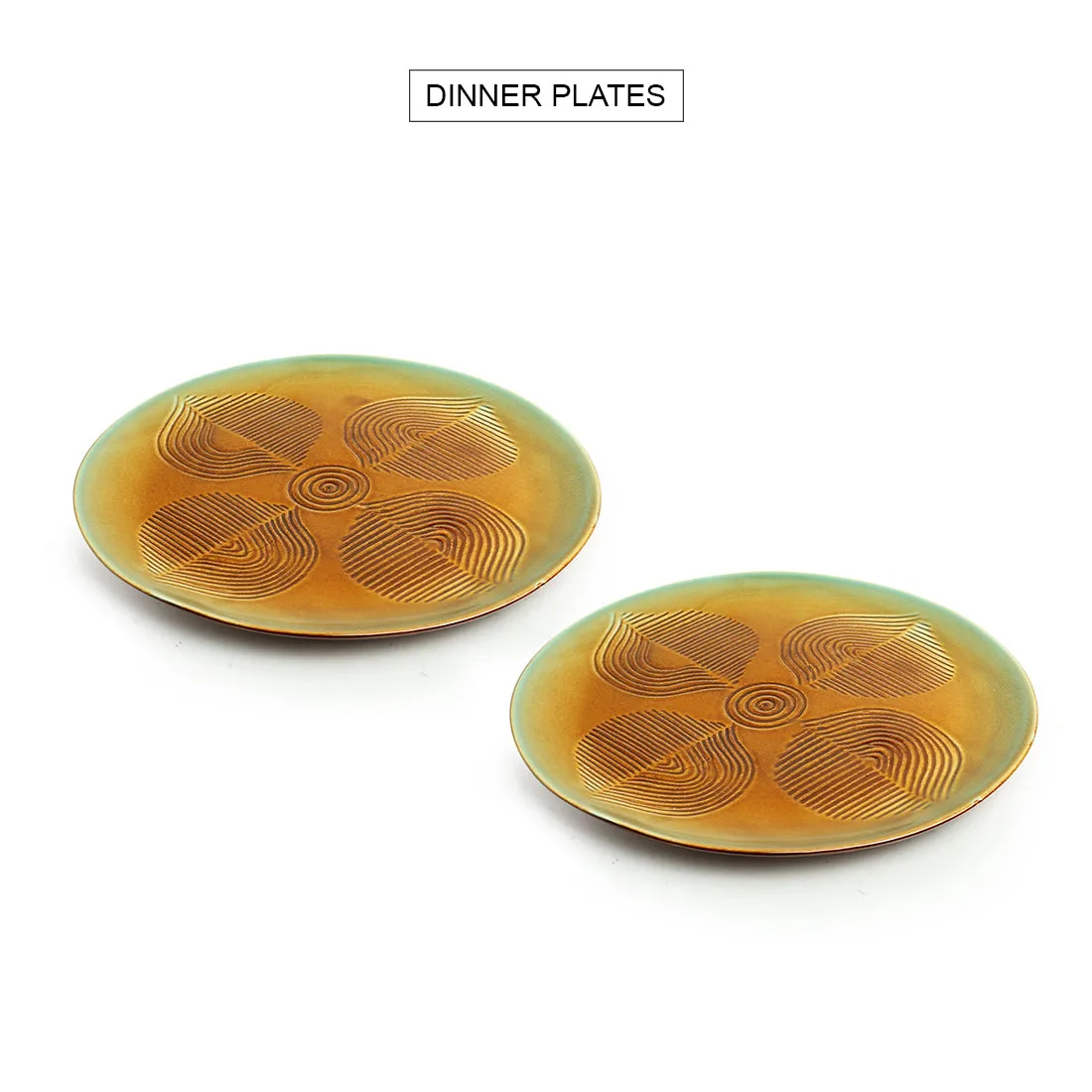 'Peacock Boulevard' Hand-Engraved Ceramic Dinner Plates (Set of 2, Microwave Safe)