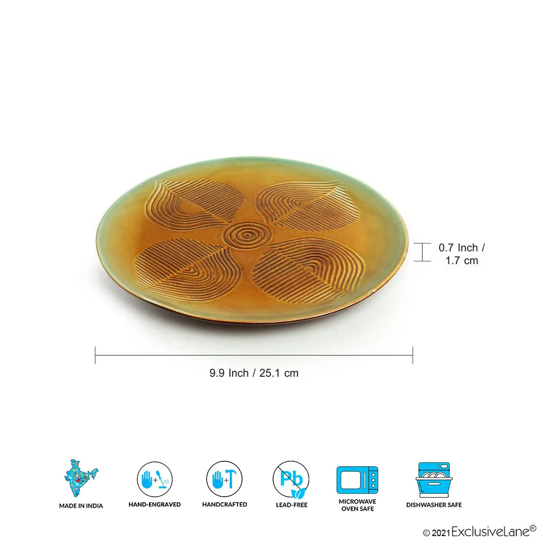 'Peacock Boulevard' Hand-Engraved Ceramic Dinner Plates (Set of 6, Microwave Safe)