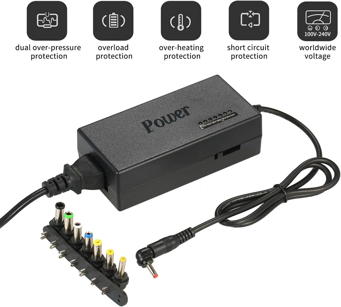 Power Charger Adapter 96W Universal AC/DC For Laptops Black