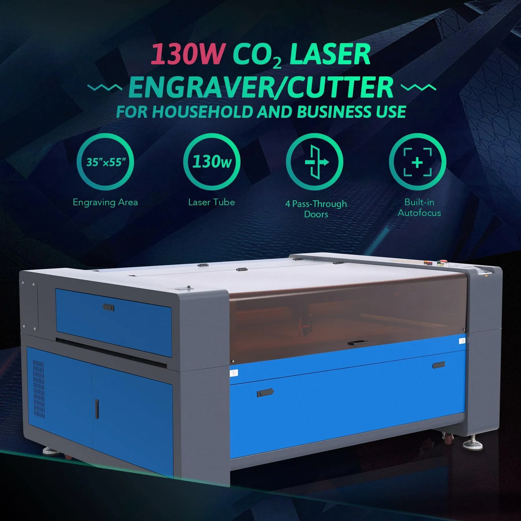 Pre-Owned AF3555-130 - 130W CO2 Laser Engraver Cutting Machine with 35” x 55” Working Area (with Auto Focus)