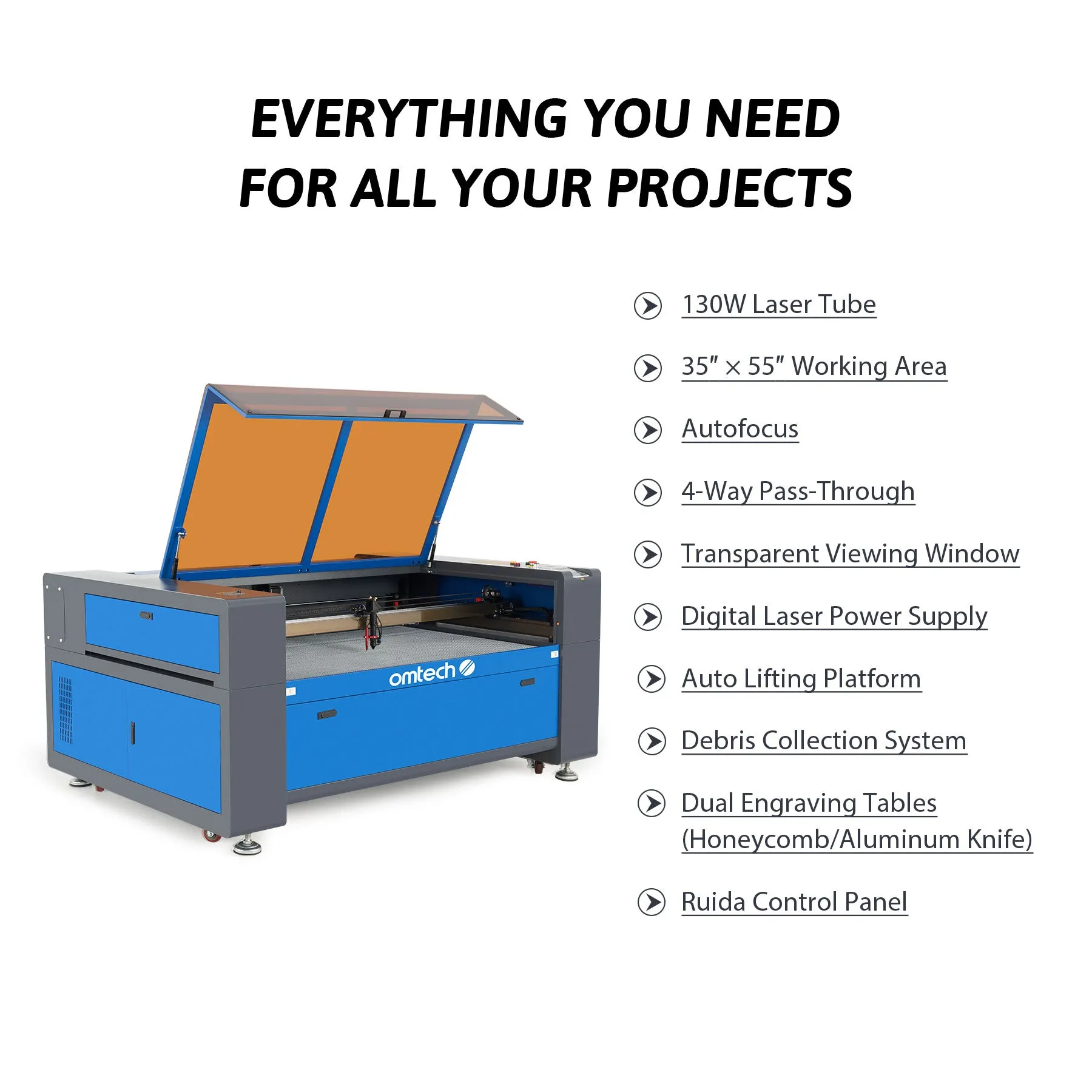 Pre-Owned AF3555-130 - 130W CO2 Laser Engraver Cutting Machine with 35” x 55” Working Area (with Auto Focus)