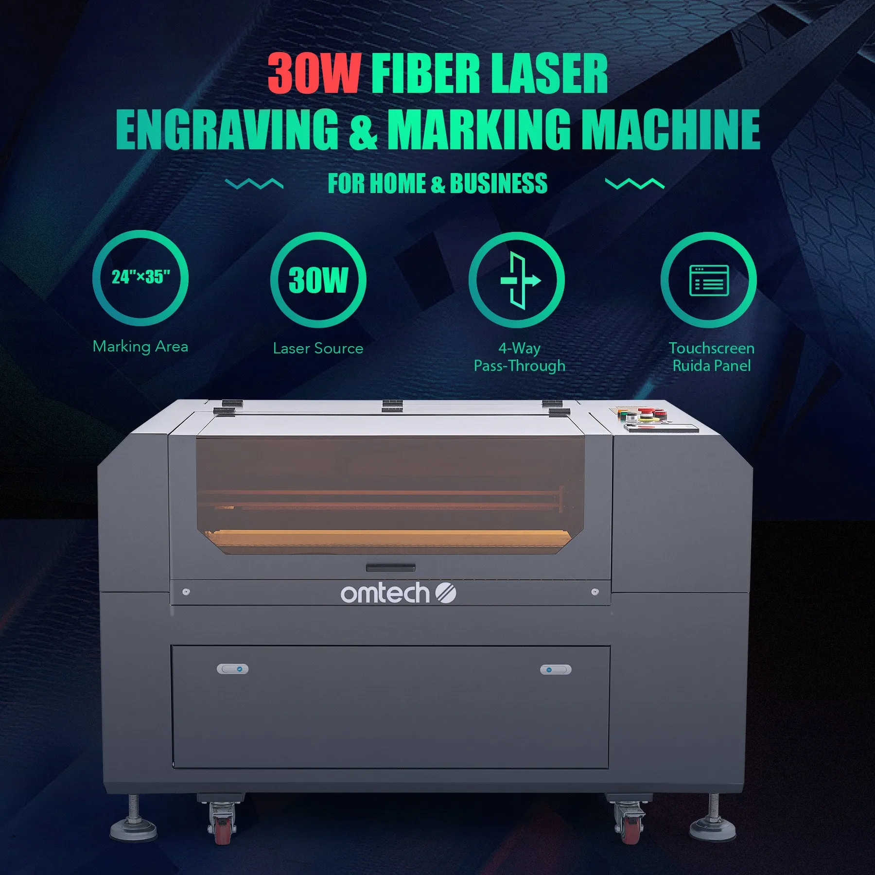 Pre-Owned FM2435-30 - 30W Fiber Laser Engraver Machine with 24" x 35" Working Area & Autolift Ruida Controller