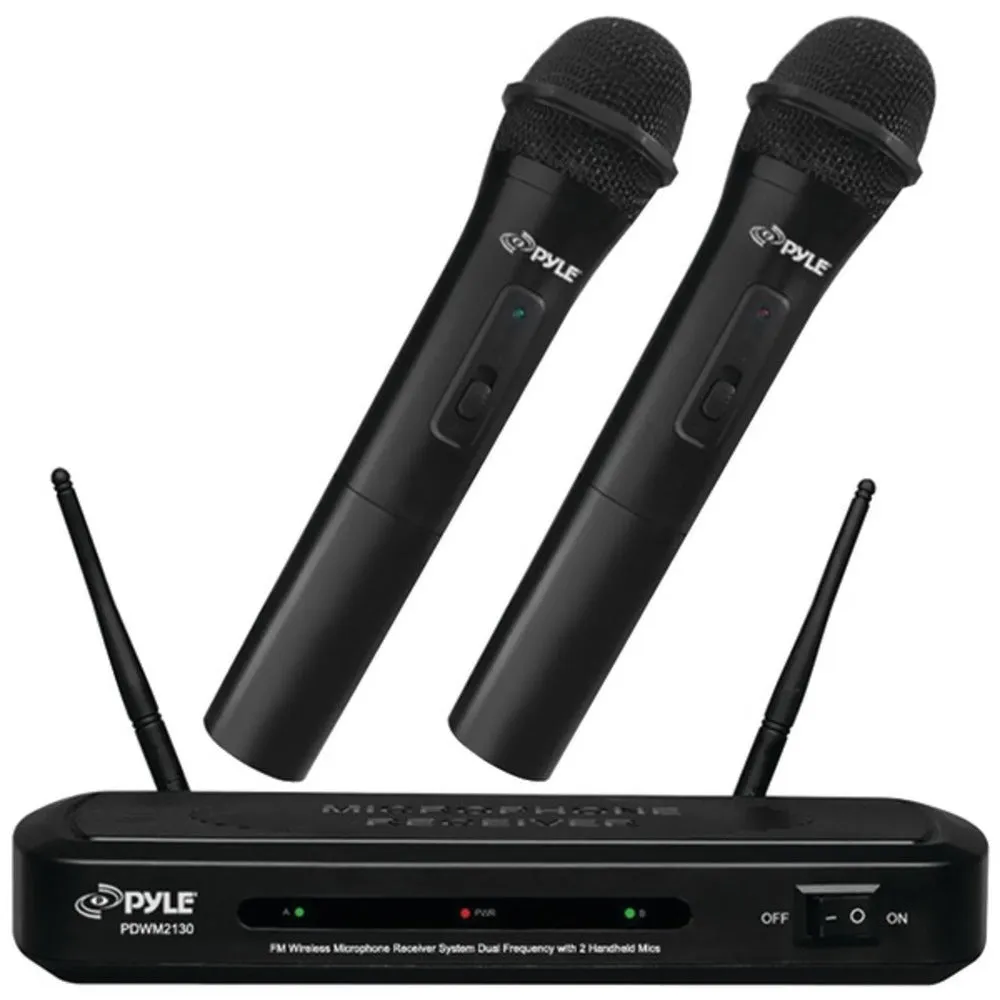 Pyle Pro PDWM2130 FM Wireless Dual-Frequency Microphone Receiver System with 2 Handheld Microphones