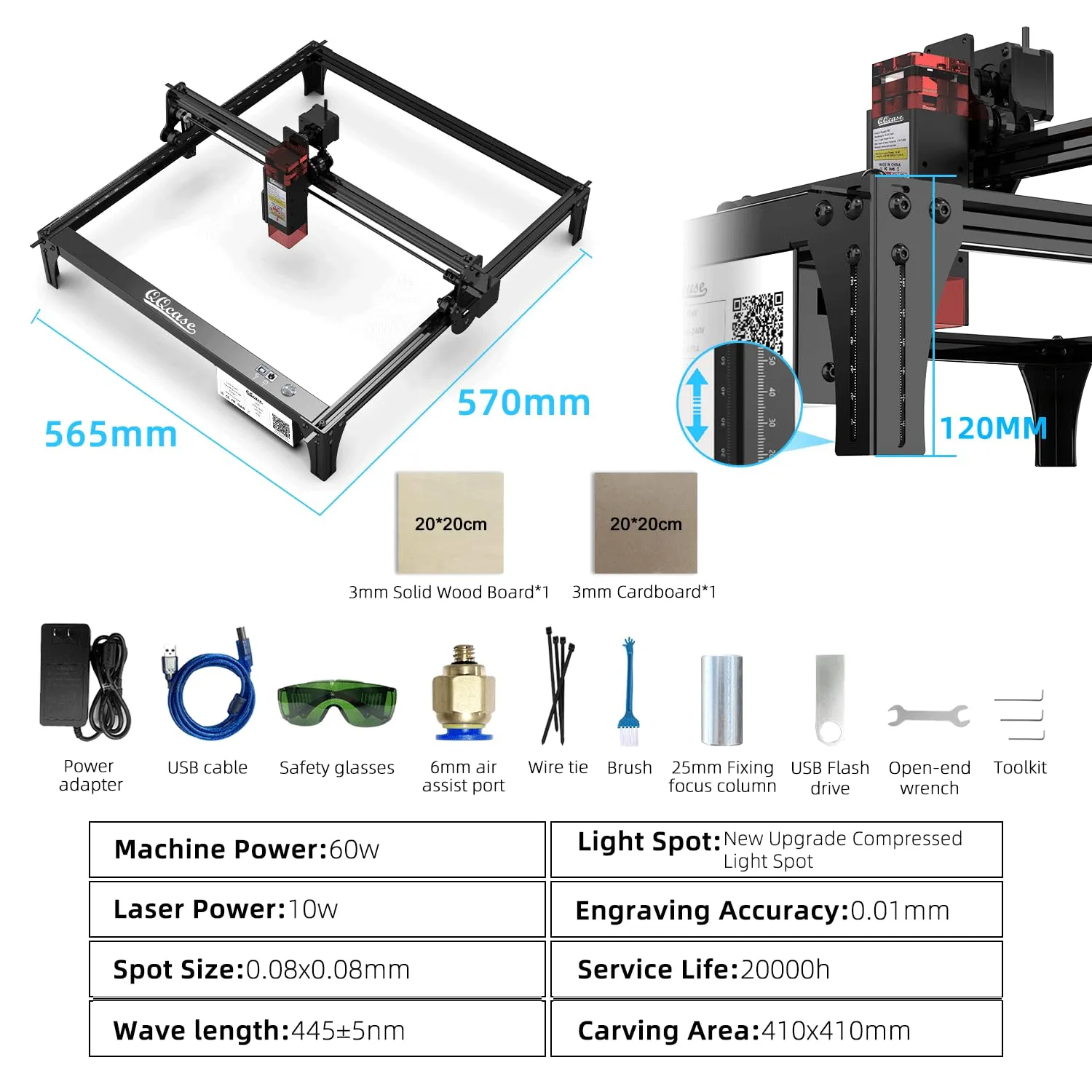 QQCASE 10W Laser Engraver,Higher Accuracy Laser Cutter and Engraver Machine,Laser Engraving Machine 60W Machine Output Power,Laser Engraver for Wood and Metal,Leather,Acrylic,DIY Laser Etching Tool