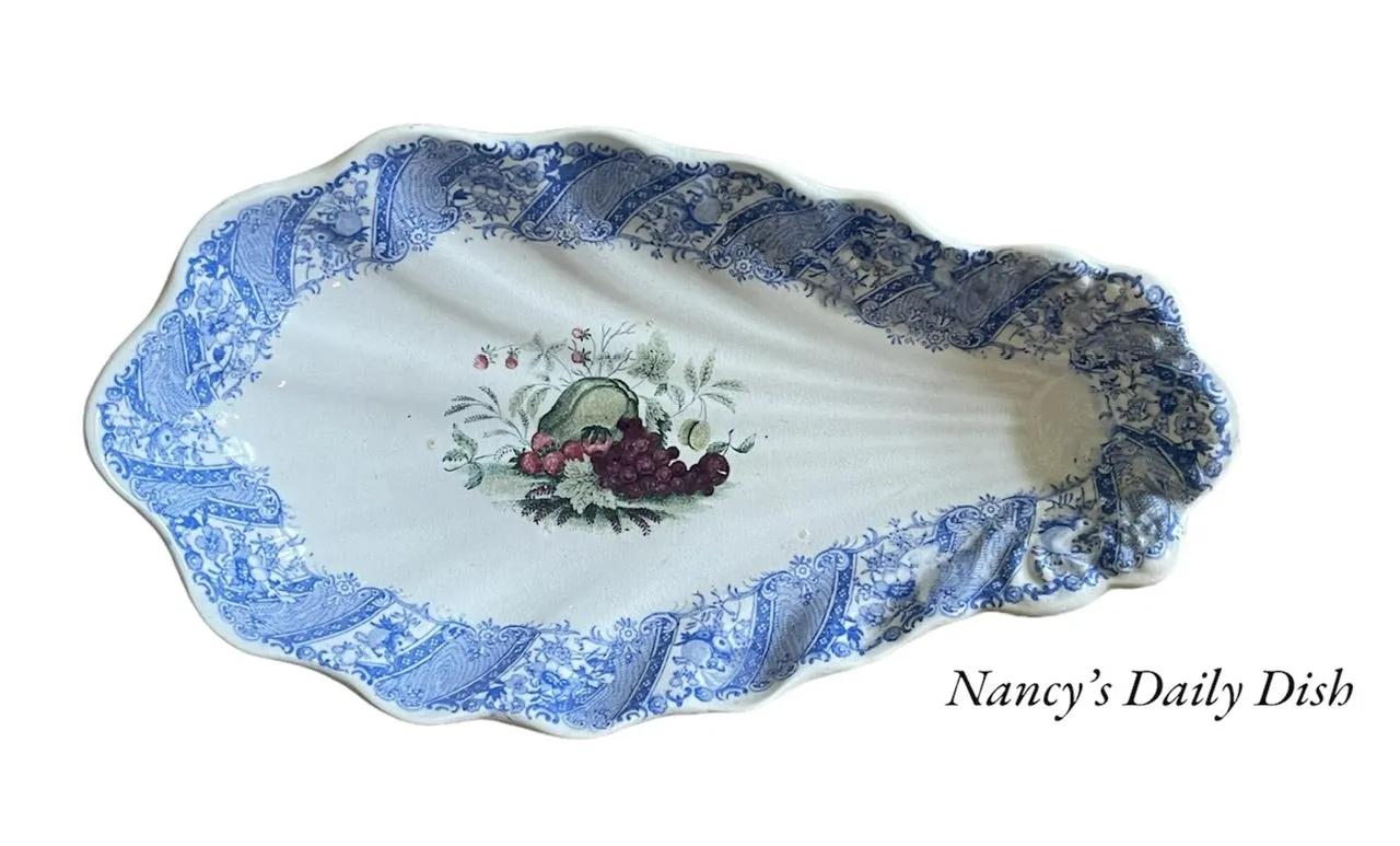 RARE c 1839 Light Blue Transferware Pickle / Relish Dish W S & Co ' WEDGeWOOD ' Fruit Basket