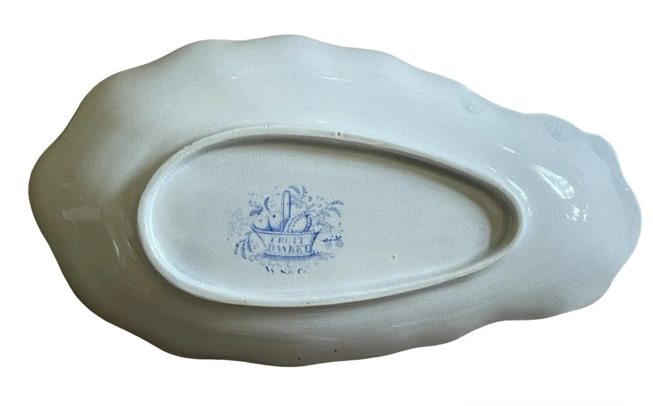 RARE c 1839 Light Blue Transferware Pickle / Relish Dish W S & Co ' WEDGeWOOD ' Fruit Basket