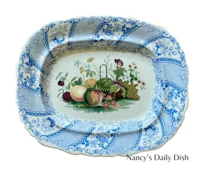 RARE William Smith & Co ' WEDGeWOOD ' Fruit Basket Faux Bois Light Blue Polychrome Transferware Platter