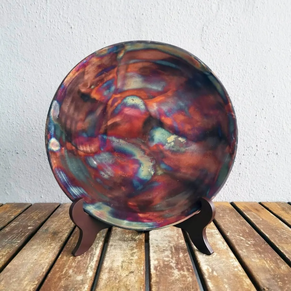 SARA Raku ceramic pottery plate with holder and custom engraving