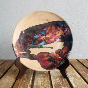 SARA Raku ceramic pottery plate with holder and custom engraving