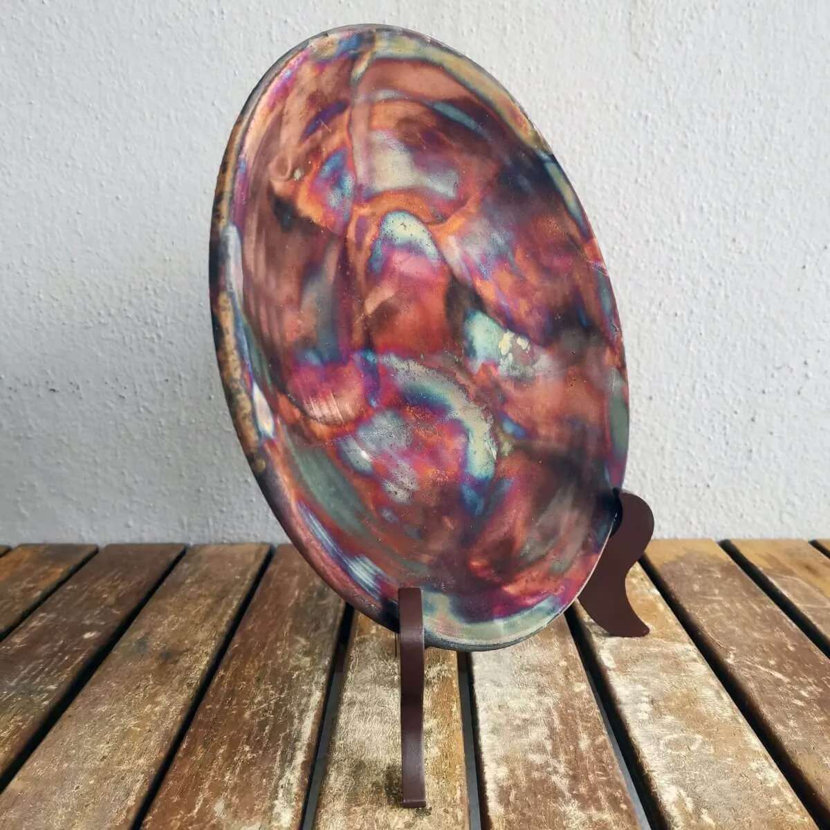 SARA Raku ceramic pottery plate with holder and custom engraving