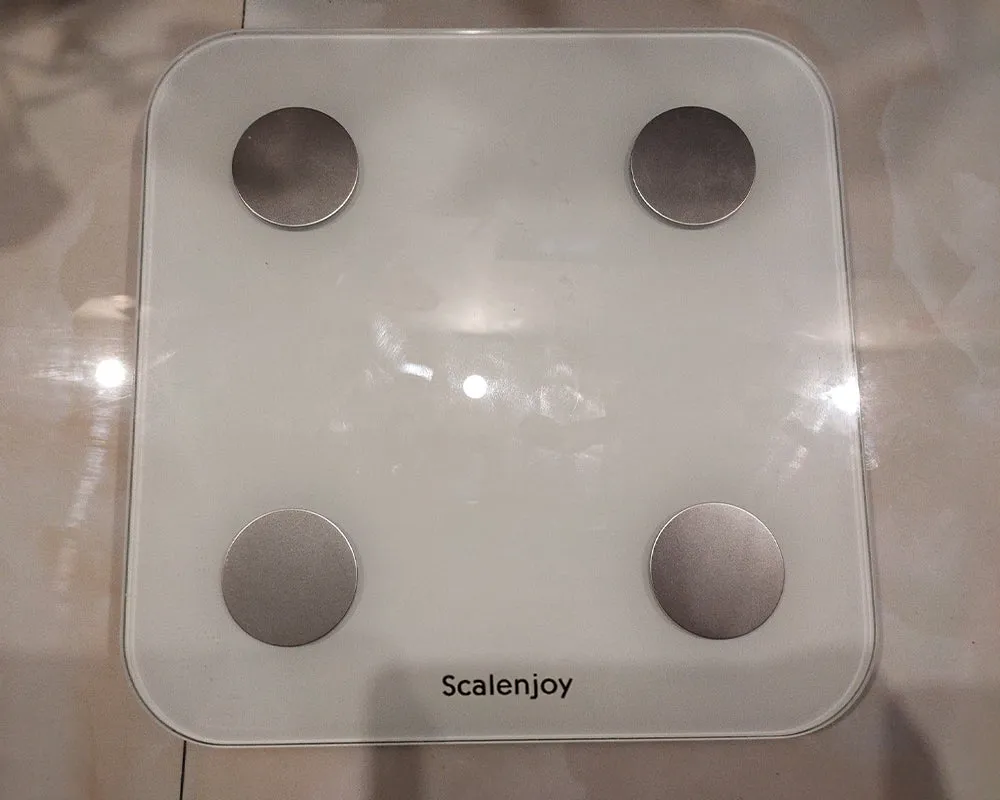 Scalenjoy weight scale, digital bathroom scale with body tape measure, LCD backlight display, high precision measurement, 6 mm tempered glass