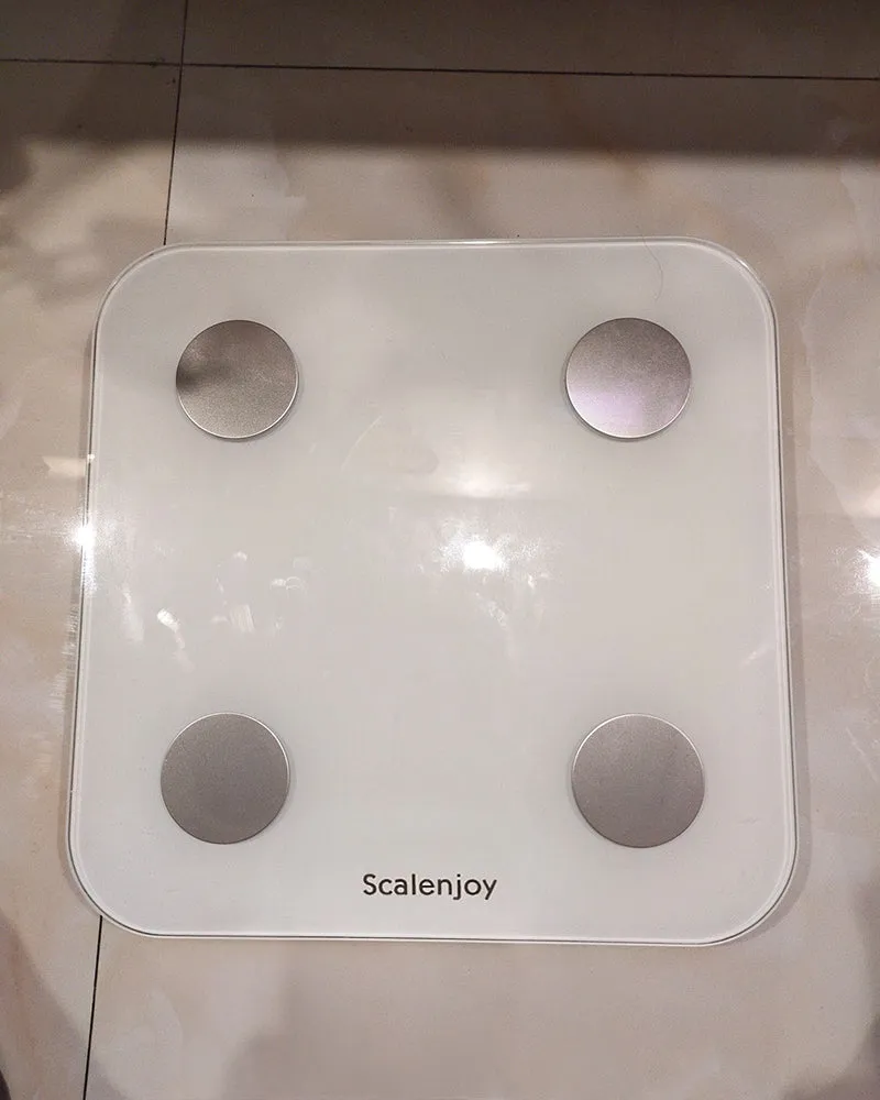 Scalenjoy weight scale, digital bathroom scale with body tape measure, LCD backlight display, high precision measurement, 6 mm tempered glass