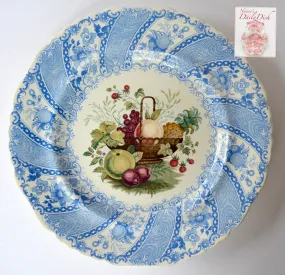 STUNNING & VERY RARE William Smith & Co ' WEDGeWOOD ' Fruit Basket Faux Bois Light Blue Polychrome Transferware Plate