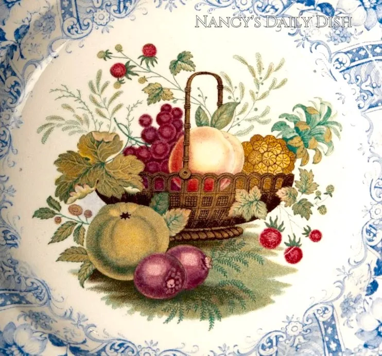 STUNNING & VERY RARE William Smith & Co ' WEDGeWOOD ' Fruit Basket Faux Bois Light Blue Polychrome Transferware Plate