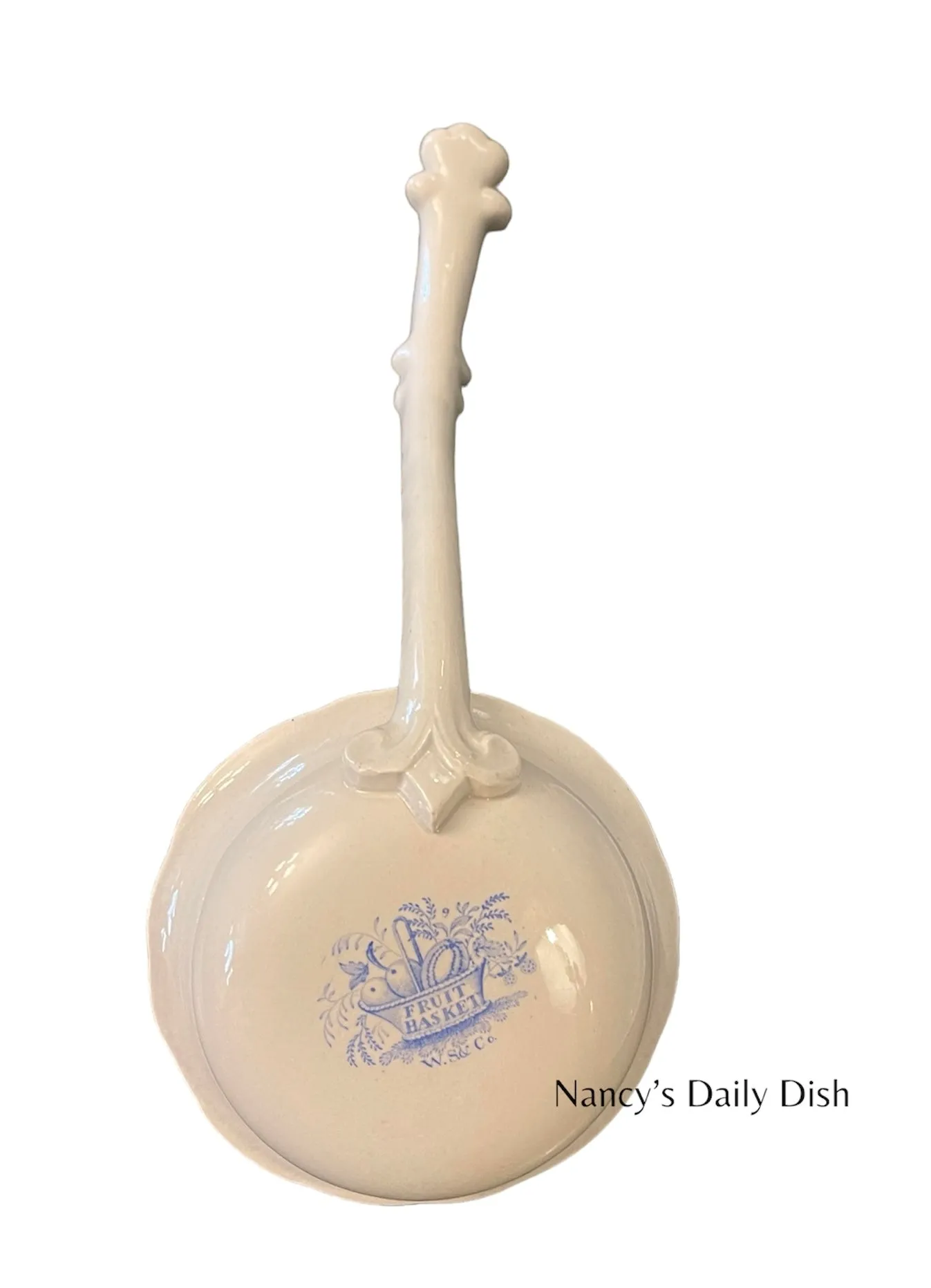Super RARE Huge W S & Co ' WEDGeWOOD ' Fruit Basket Soup Tureen & Ladle Faux Bois Blue Polychrome Transferware