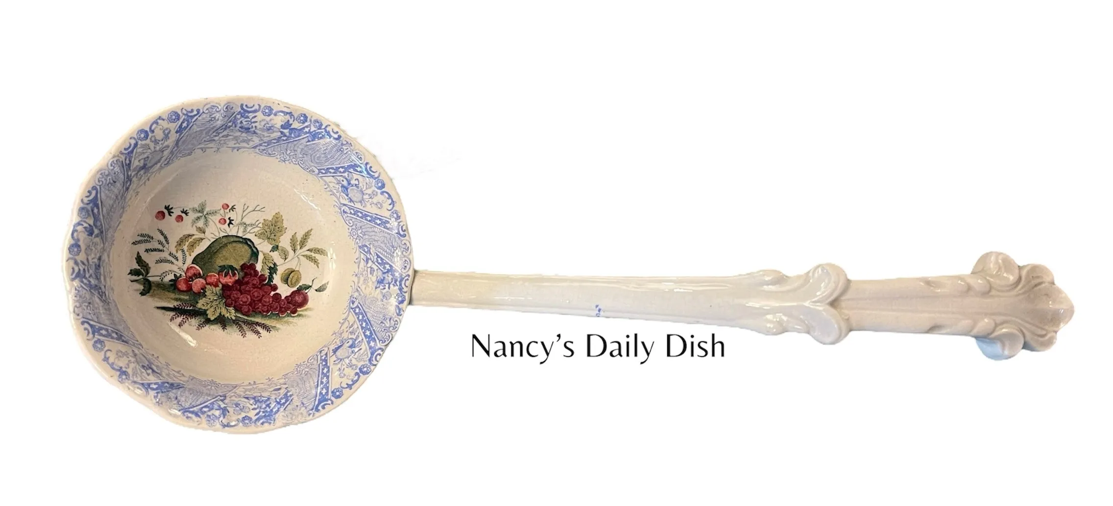 Super RARE Huge W S & Co ' WEDGeWOOD ' Fruit Basket Soup Tureen & Ladle Faux Bois Blue Polychrome Transferware