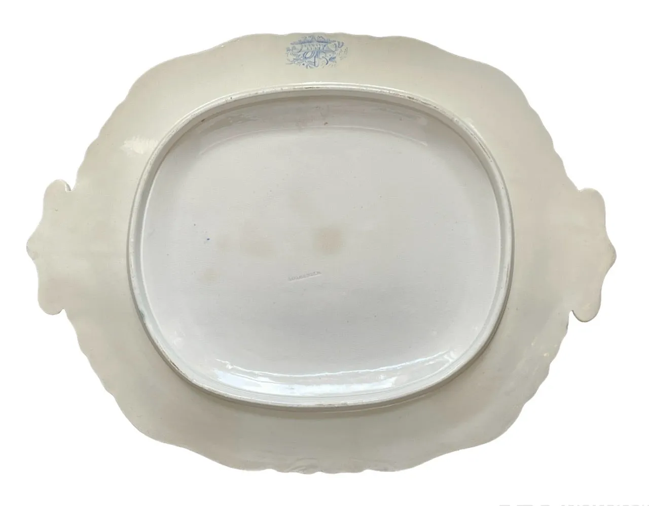 Super RARE W S & Co ' WEDGeWOOD ' Fruit Basket Handled Tray / Underplate Faux Bois Blue Polychrome Transferware