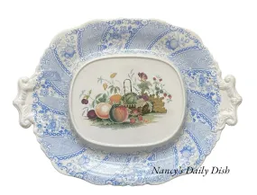 Super RARE W S & Co ' WEDGeWOOD ' Fruit Basket Handled Tray / Underplate Faux Bois Blue Polychrome Transferware
