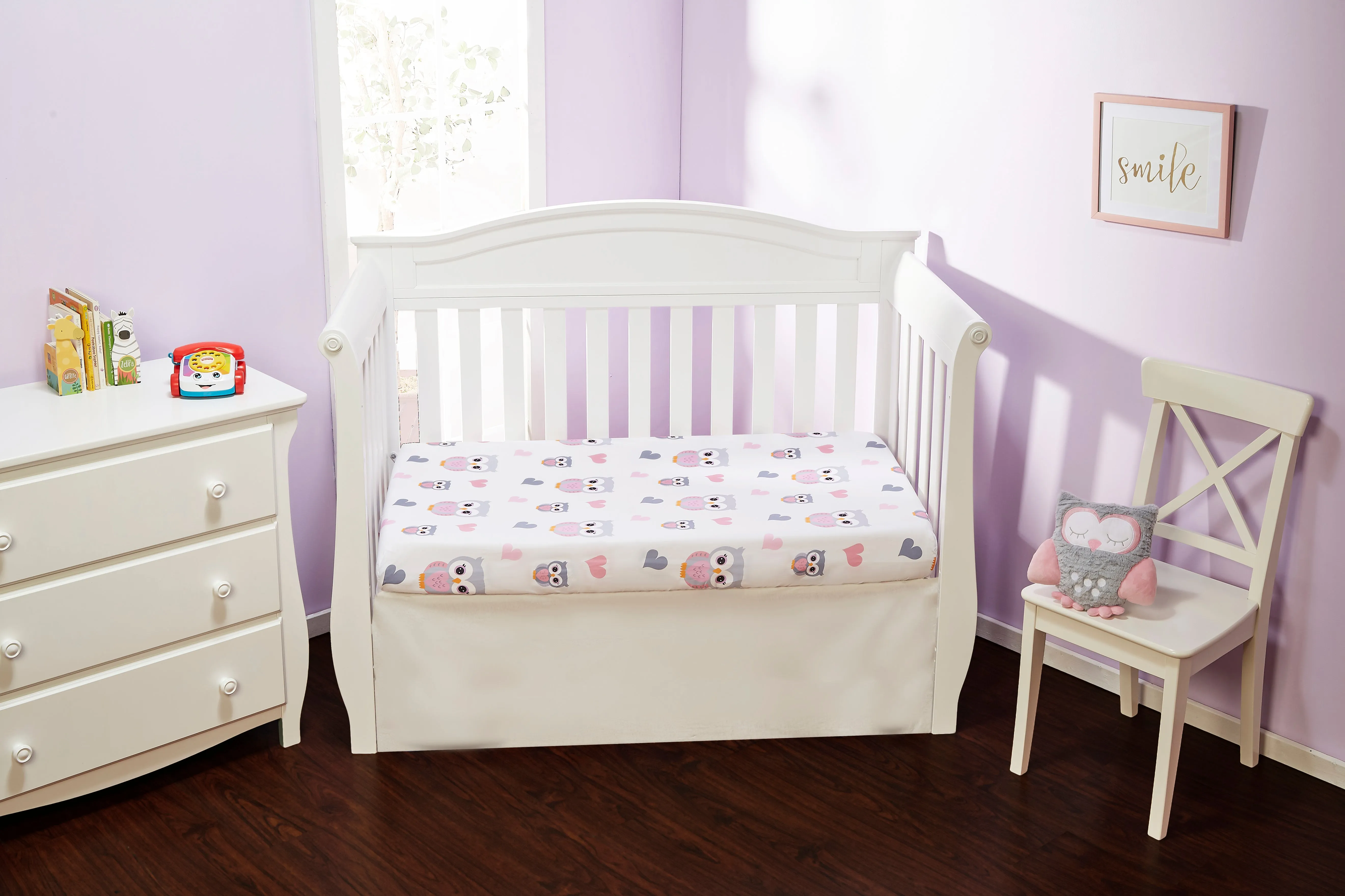 Sweet Owls / Pink 2-Pack Girls Fitted Crib Sheets
