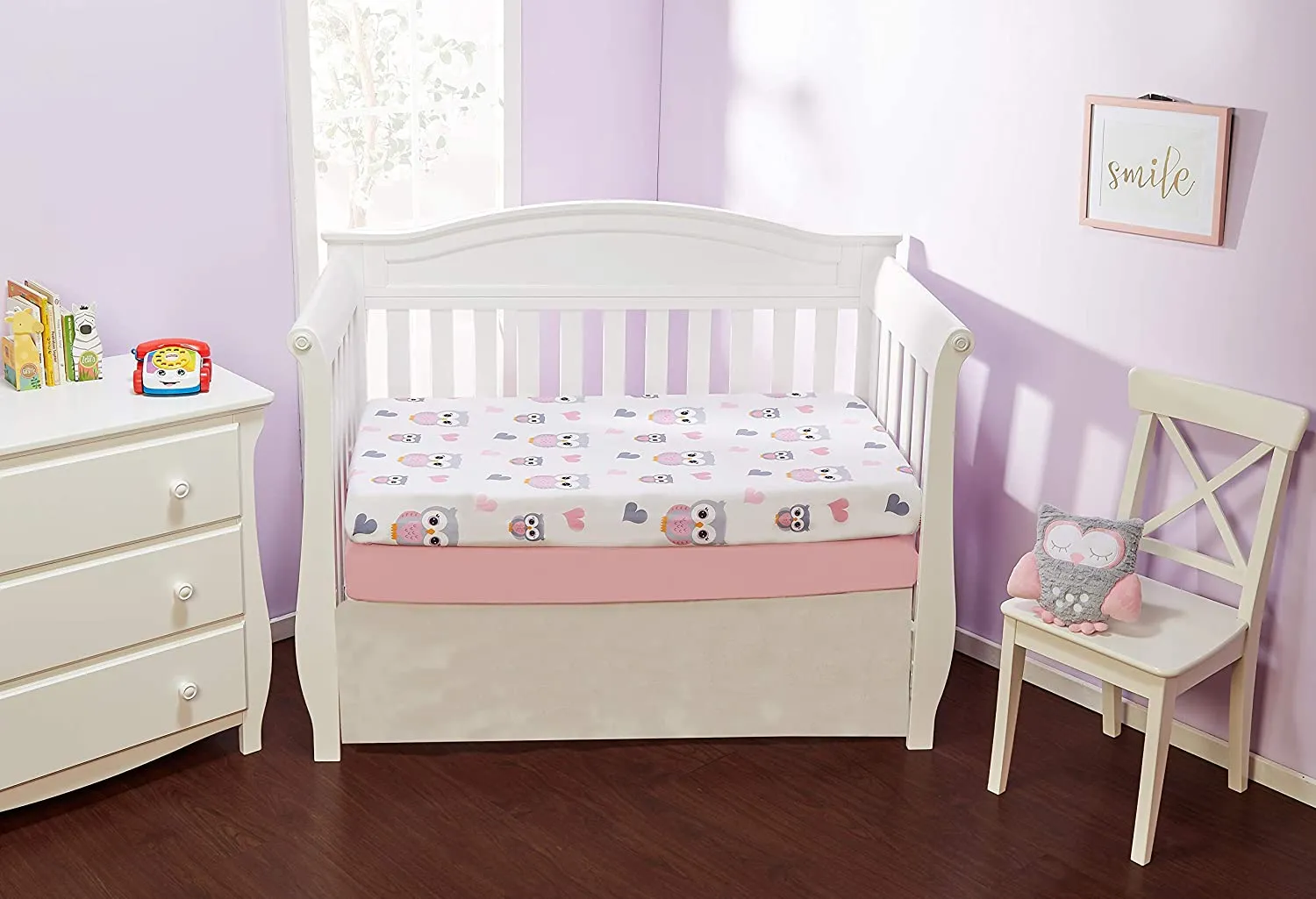Sweet Owls / Pink 2-Pack Girls Fitted Crib Sheets