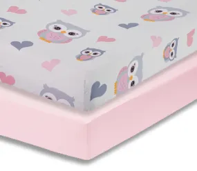 Sweet Owls / Pink 2-Pack Girls Fitted Crib Sheets