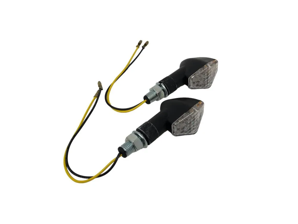 Turn Signal Set Hexagon LED, Short Stem - Black - Highway Hawk H68-9271